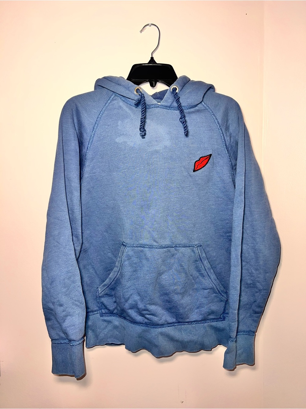rag & bone Light Blue Crewneck Sweatshirt with Red Lip Patch - Men